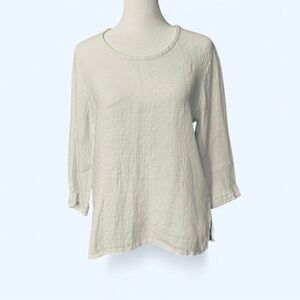 Flax Off White Ivory Linen Textured Minimalist Granola Top Size P